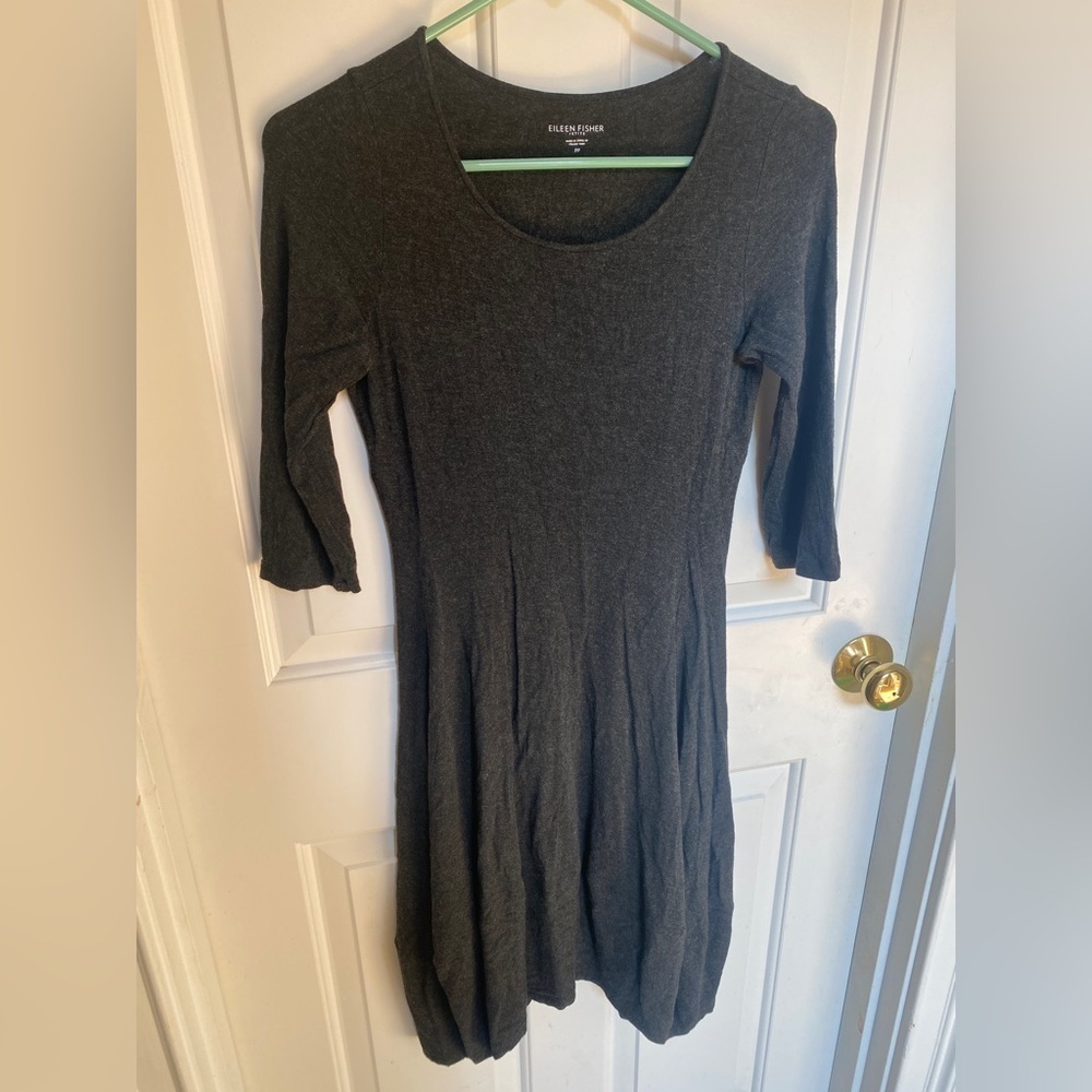 Eileen Fisher Gray 3/4 Sleeve Knit Dress